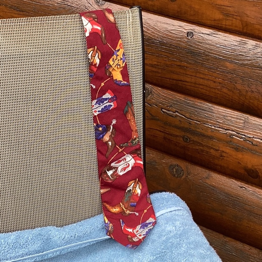 Western Theme Cowboy Boots & Spurs 100% Cotton Tie ROOSTER TIE EVC BOLD GOLD